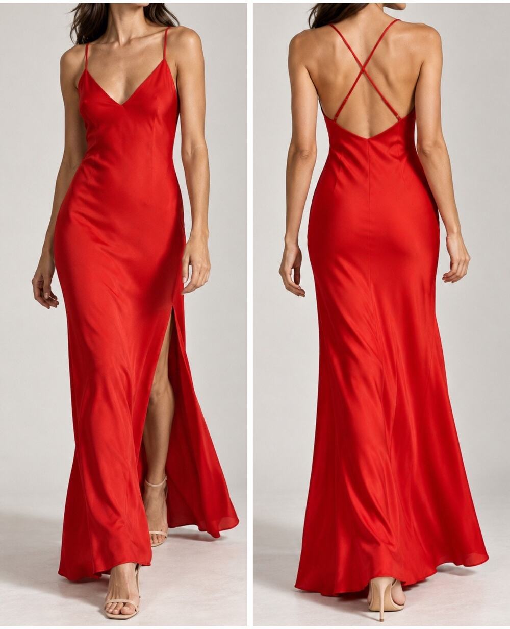 Reformation 100% Silk Red Maxi Slip Dress XS Made in USA